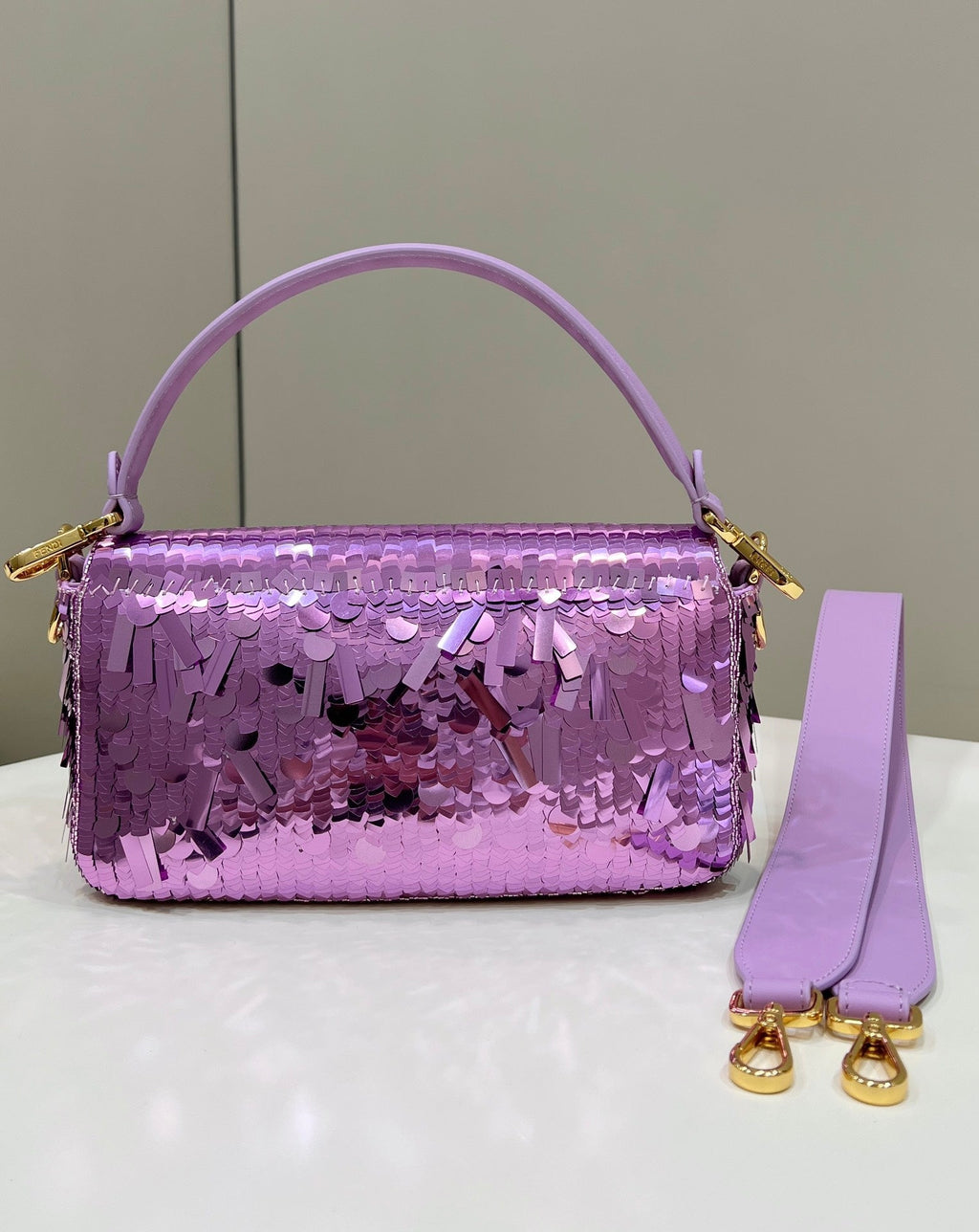 Fendi 8BR600 Baguette Bag embroidered with light purple sequins - Default Title - View 2
