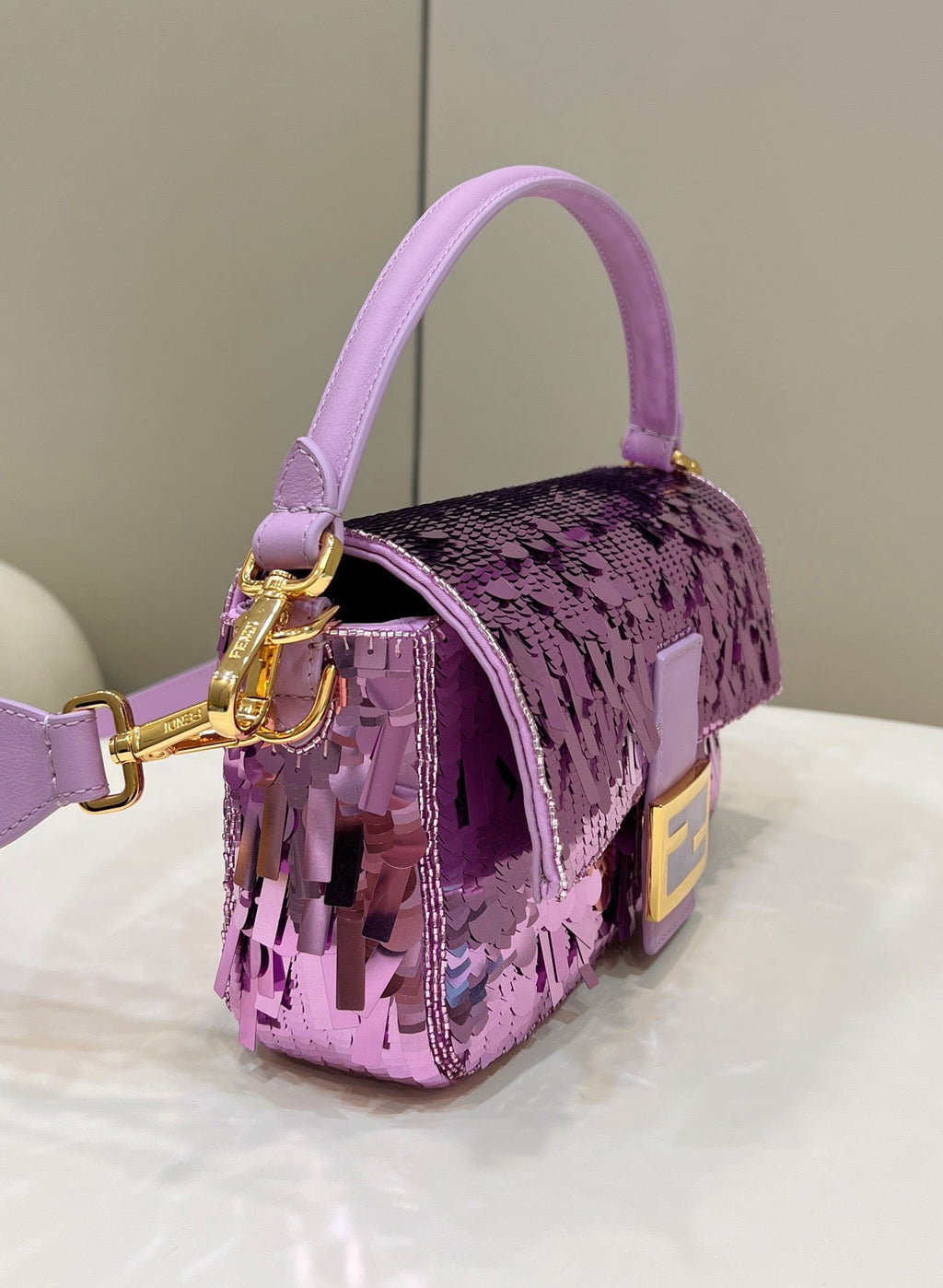 Fendi 8BR600 Baguette Bag embroidered with light purple sequins - Default Title - View 3