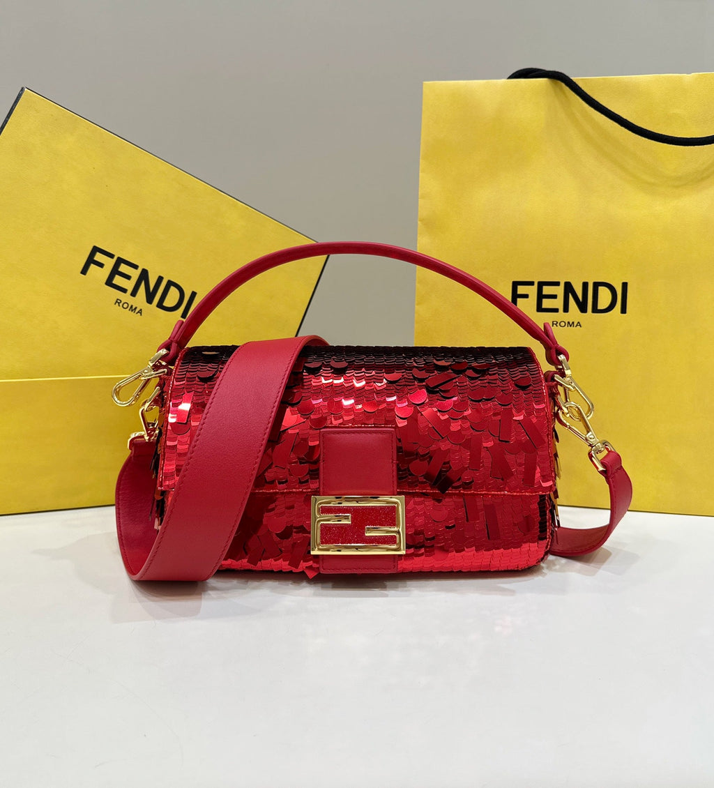 Fendi 8BR600 Baguette Bag embroidered with red sequins - Default Title - View 1