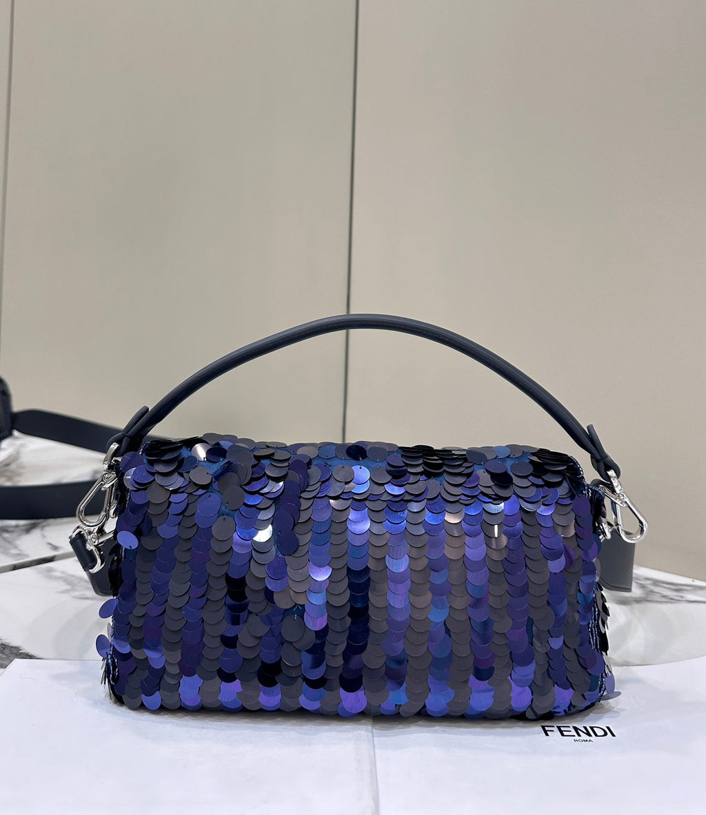 Fendi Baguette Bag 8BR600 Dark and mid blue sequin bag - Default Title - View 3
