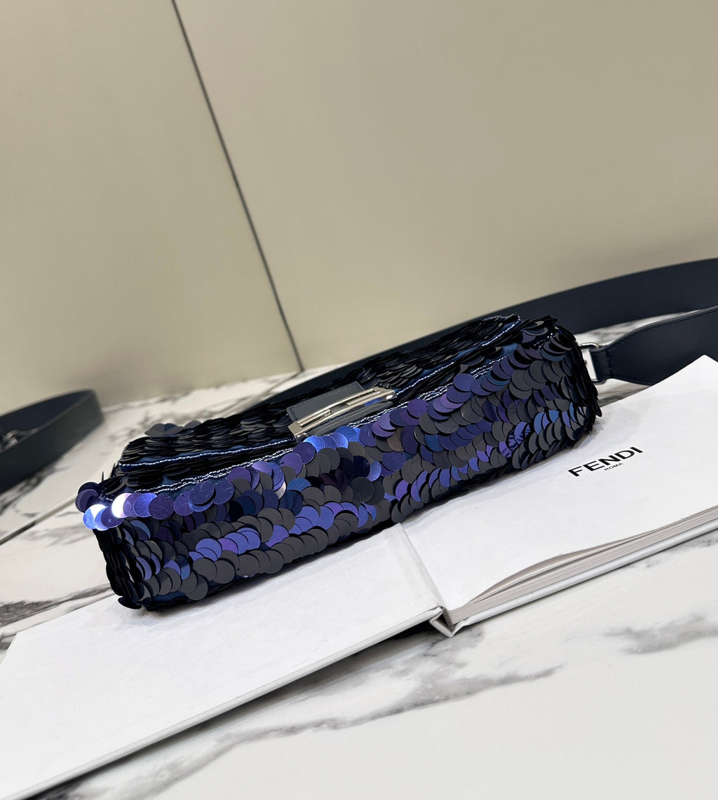 Fendi Baguette Bag 8BR600 Dark and mid blue sequin bag - Default Title - View 4