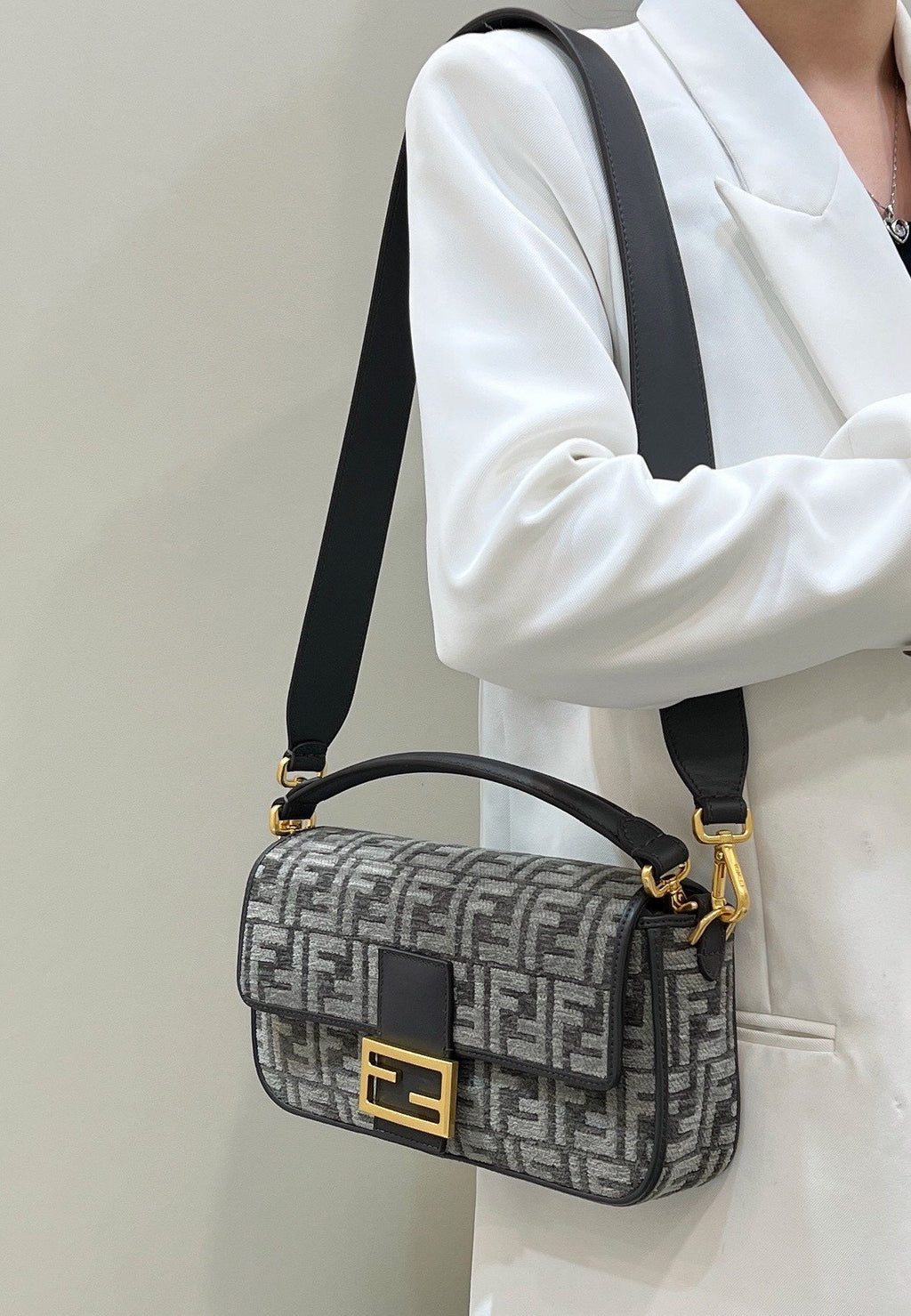 Fendi 8BR600 Baguette Black FF tapestry fabric bag - Default Title - View 1