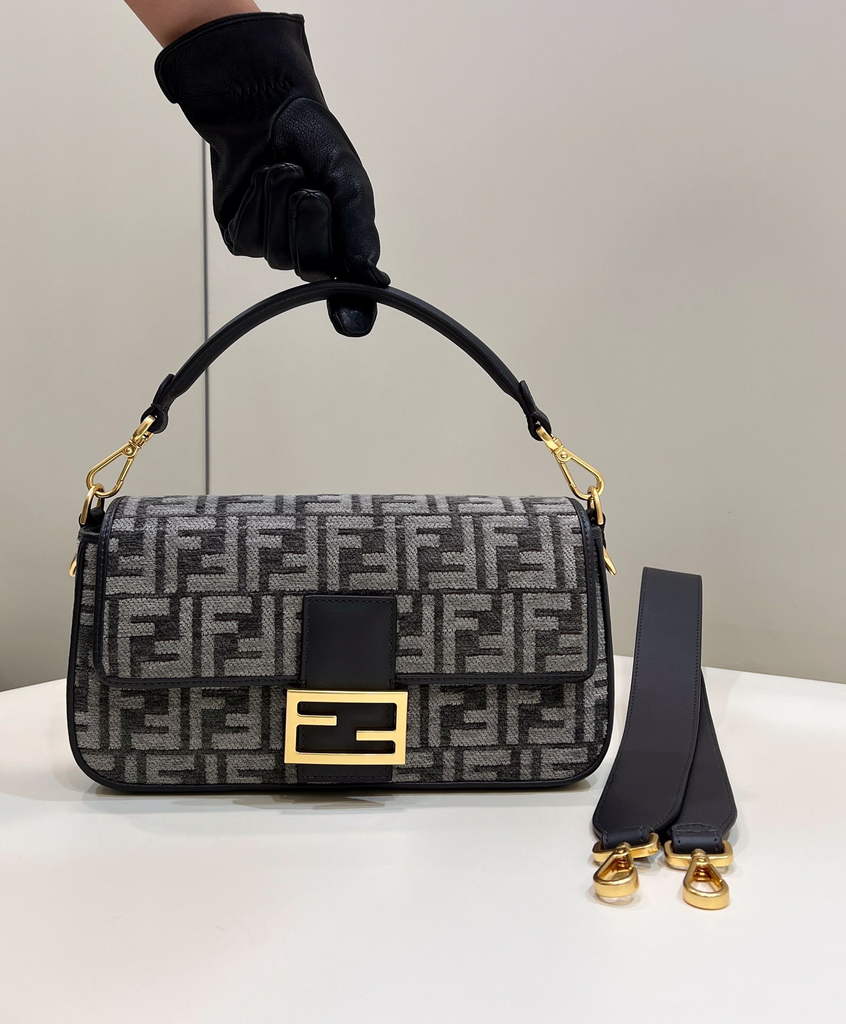 Fendi 8BR600 Baguette Black FF tapestry fabric bag - Default Title - View 2
