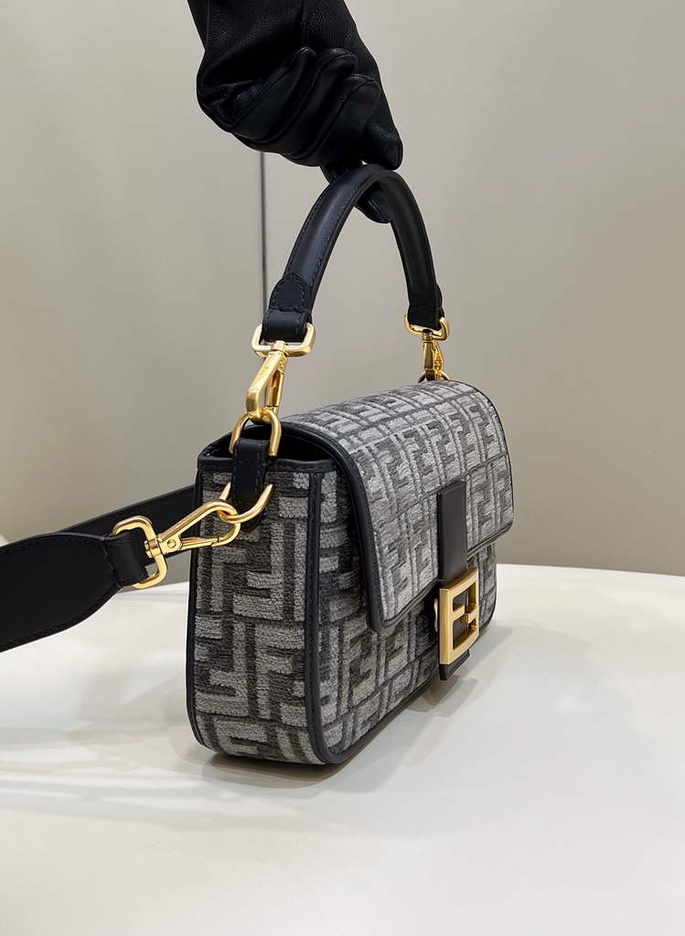 Fendi 8BR600 Baguette Black FF tapestry fabric bag - Default Title - View 3