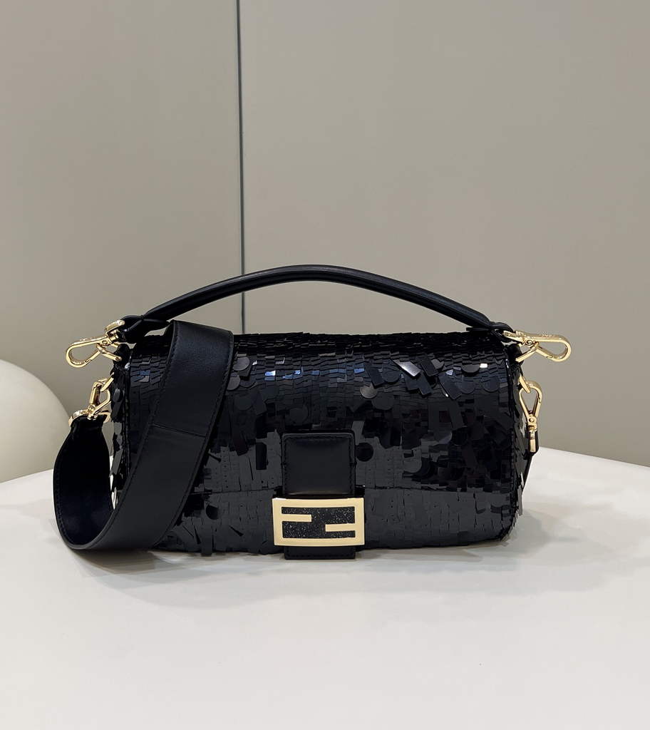 Fendi 8BR600 Baguette Black sequin and leather bag - Default Title - View 2