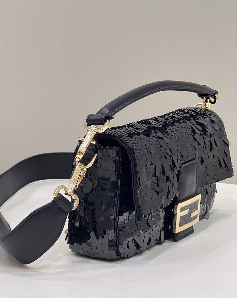 Fendi 8BR600 Baguette Black sequin and leather bag - Default Title - View 4