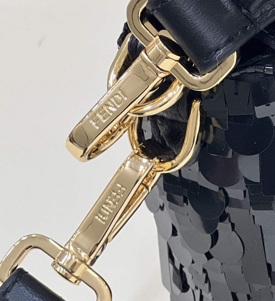 Fendi 8BR600 Baguette Black sequin and leather bag - Default Title - View 6