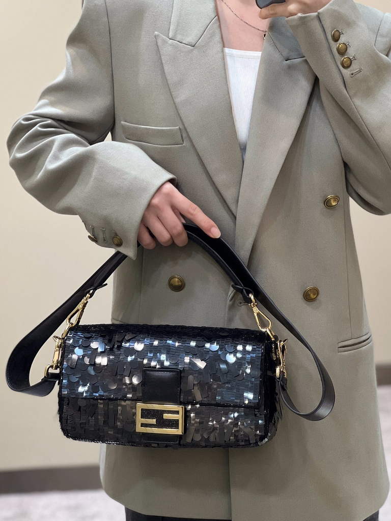 Fendi 8BR600 Baguette Black sequin and leather bag - Default Title - View 11