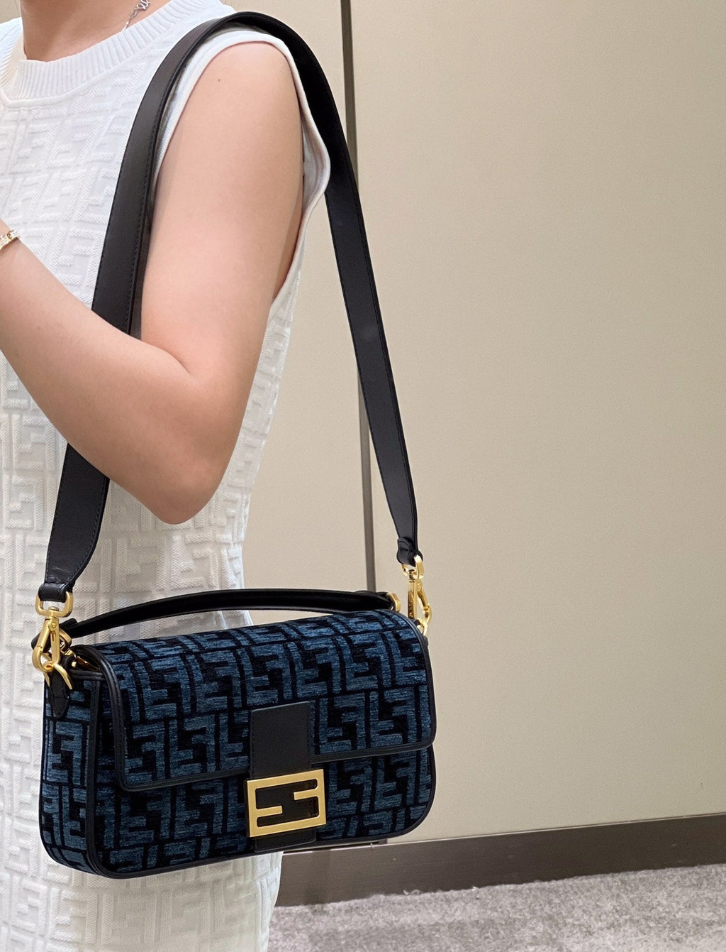 Fendi 8BR600 Baguette Blue FF tapestry fabric bag - Default Title - View 1