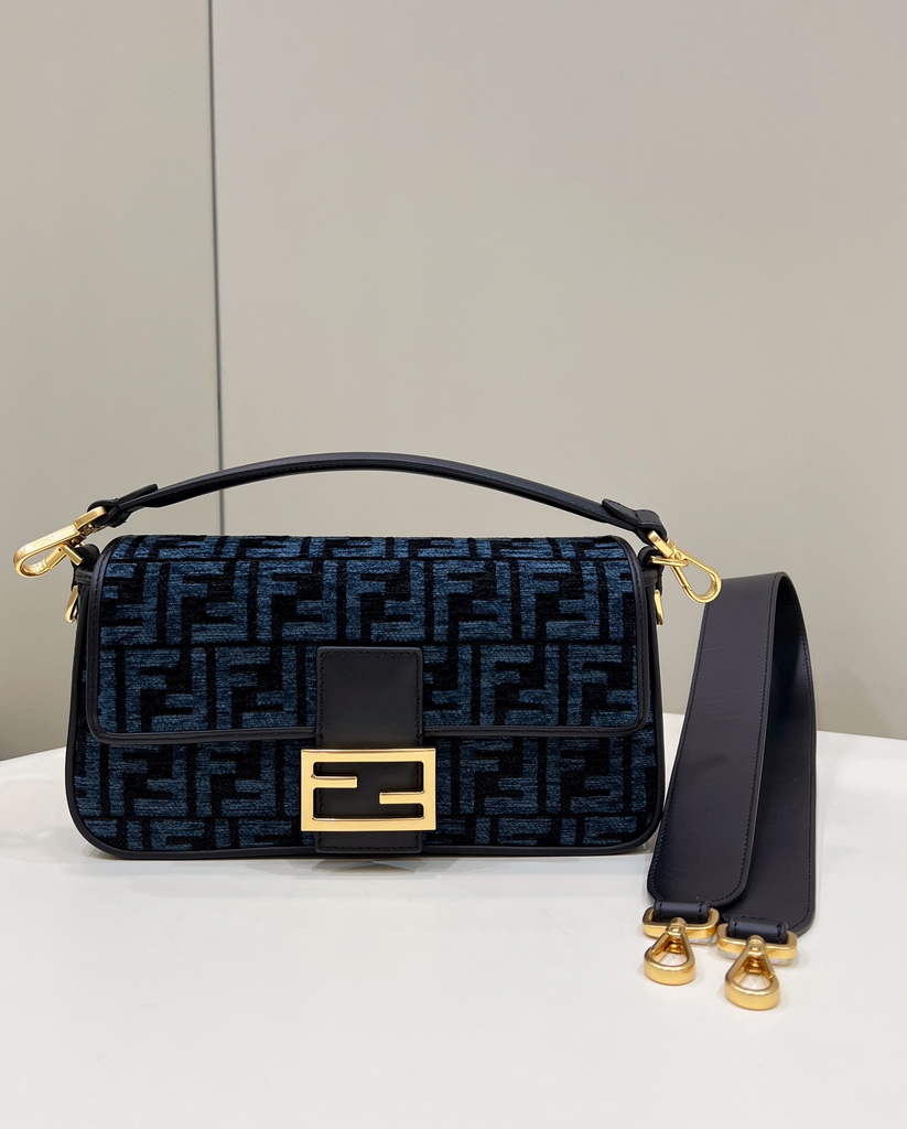 Fendi 8BR600 Baguette Blue FF tapestry fabric bag - Default Title - View 2