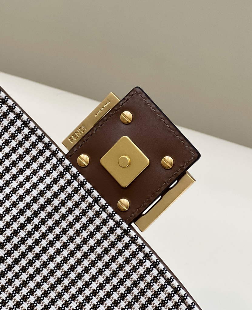Fendi 8BR600 Baguette Brown houndstooth wool bag with FF embroidery - Default Title - View 6