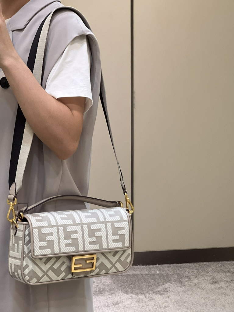Fendi 8BR600 Baguette Gray FF canvas bag - Default Title - View 1