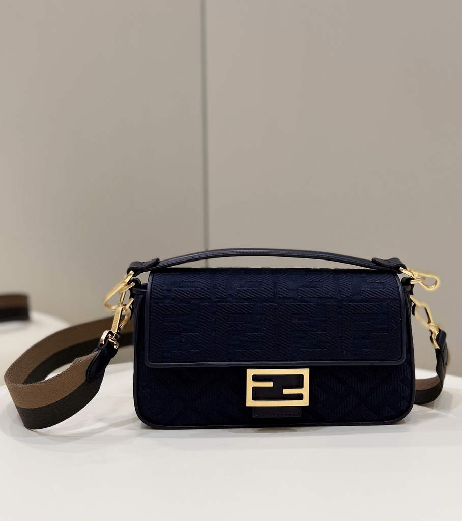 Fendi 8BR600 Baguette Navy Blue FF canvas bag - Default Title - View 1