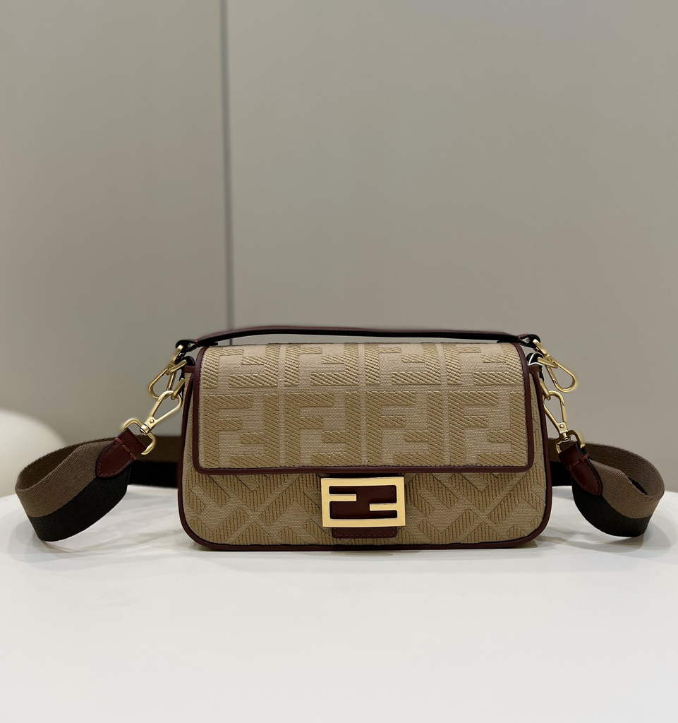 Fendi 8BR600 Baguette Dark Beige FF canvas bag - Default Title - View 1