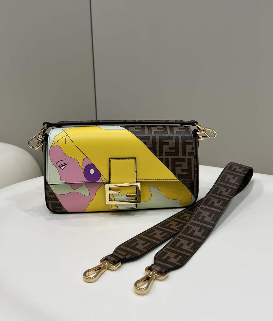 Fendi 8BR600 Baguette FF glazed fabric bag with inlay multicolour - Default Title - View 1