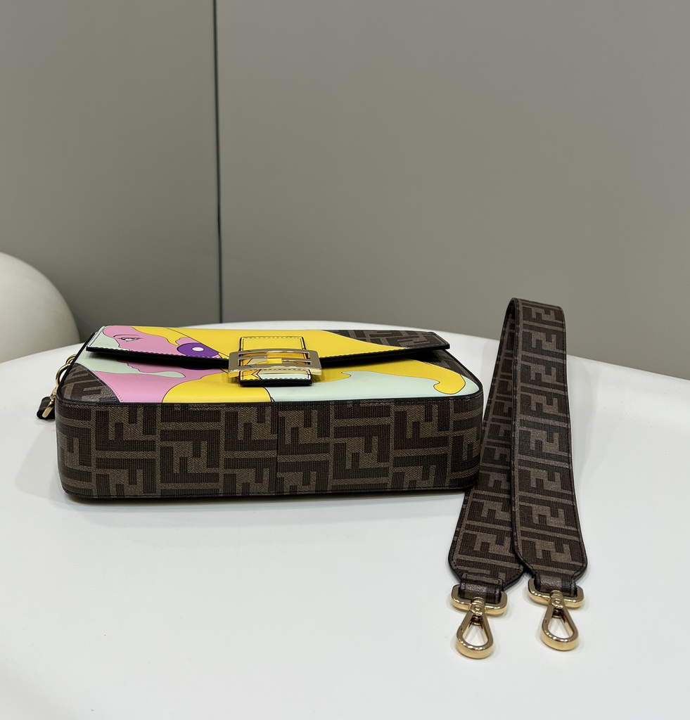 Fendi 8BR600 Baguette FF glazed fabric bag with inlay multicolour - Default Title - View 3