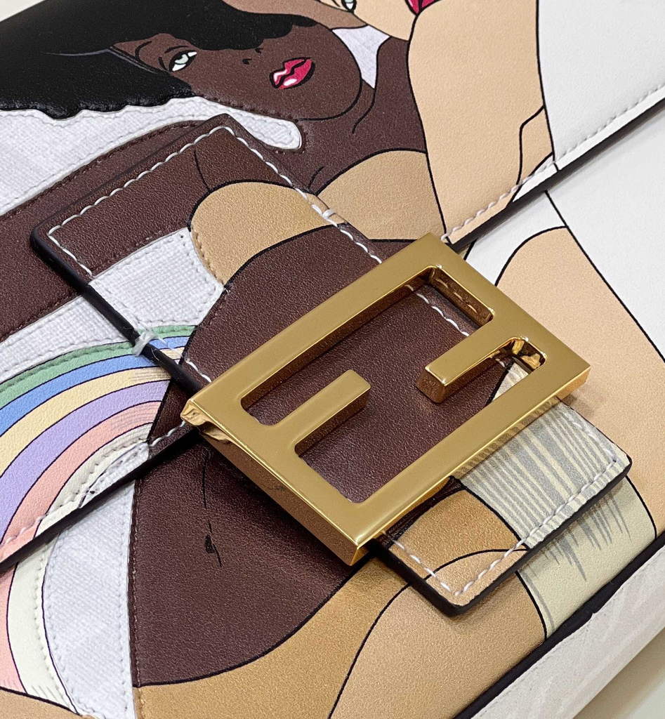 Fendi 8BR600 Baguette FF glazed fabric bag with inlay white - Default Title - View 7
