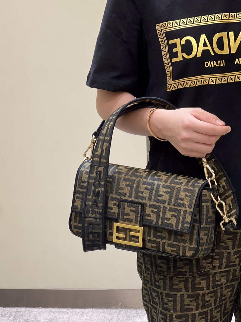Fendi 8BR600 Baguette Jacquard FF fabric bag Brown - Default Title - View 11