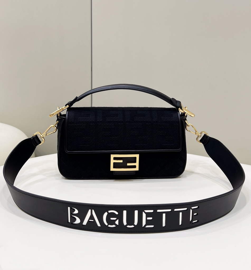 Fendi 8BR600 Baguette Black FF canvas bag - Default Title - View 1
