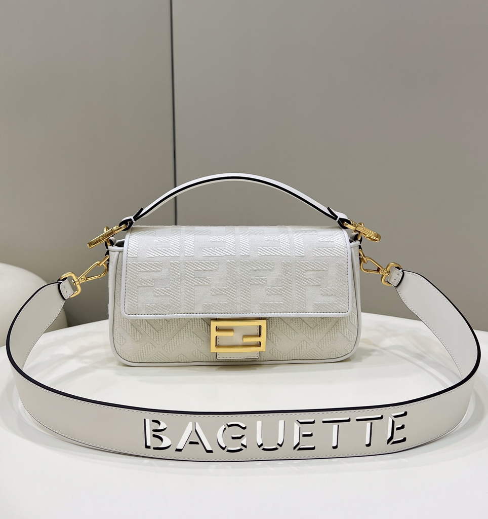 Fendi 8BR600 Baguette White FF canvas bag - Default Title - View 1