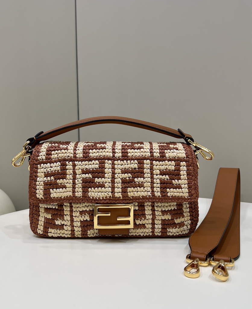 Fendi 8BR600 Baguette Tan raffia with crocheted FF - Default Title - View 2