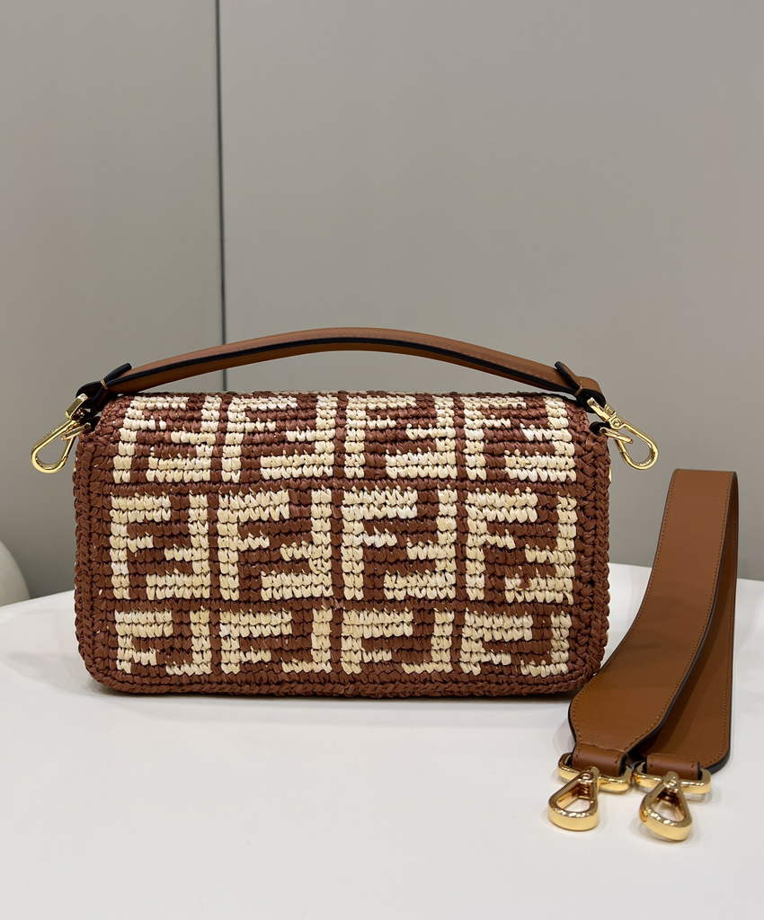 Fendi 8BR600 Baguette Tan raffia with crocheted FF - Default Title - View 3