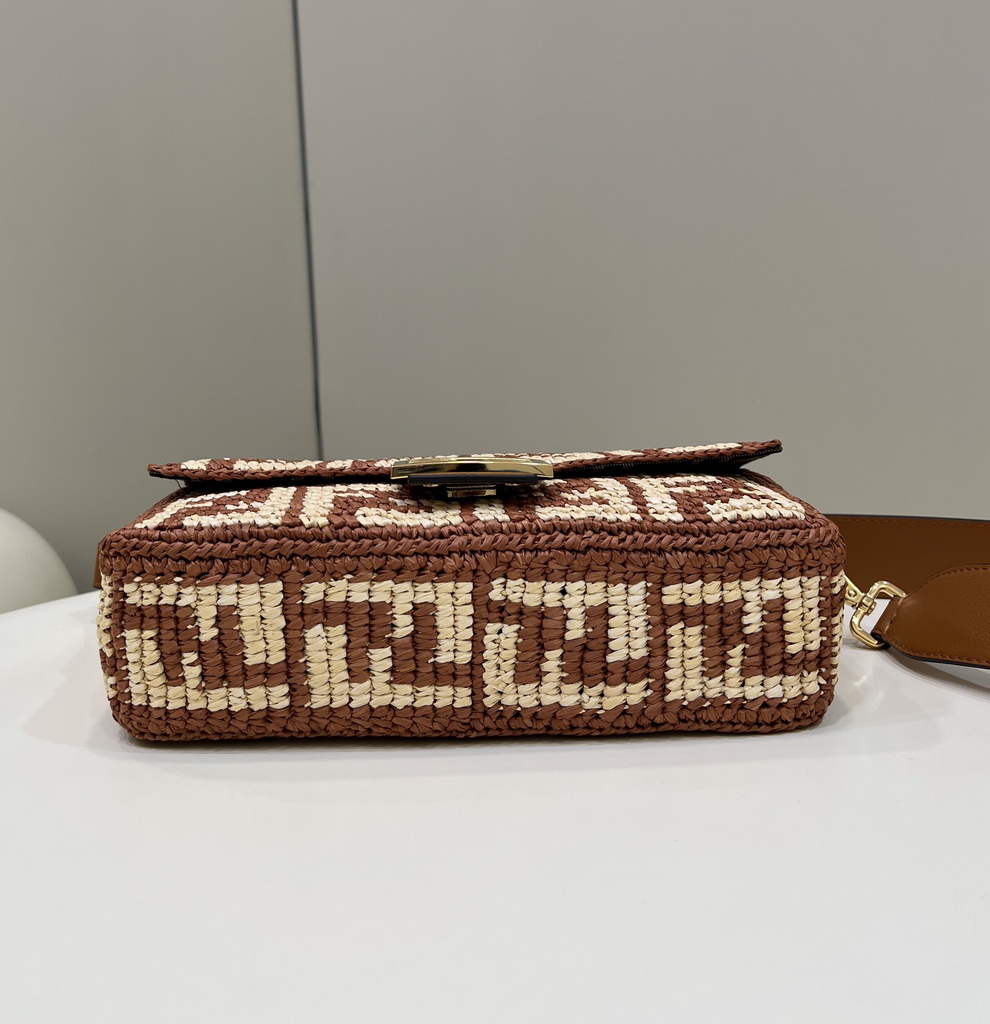 Fendi 8BR600 Baguette Tan raffia with crocheted FF - Default Title - View 5