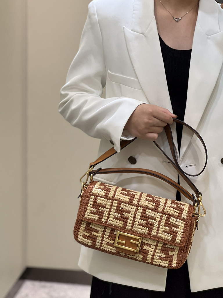 Fendi 8BR600 Baguette Tan raffia with crocheted FF - Default Title - View 11
