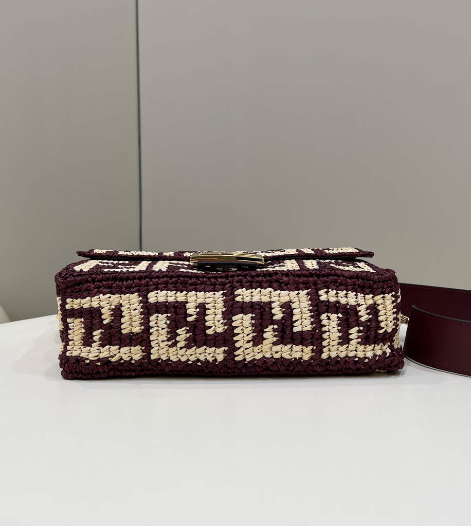 Fendi 8BR600 Baguette Wine Red raffia with crocheted FF - Default Title - View 4