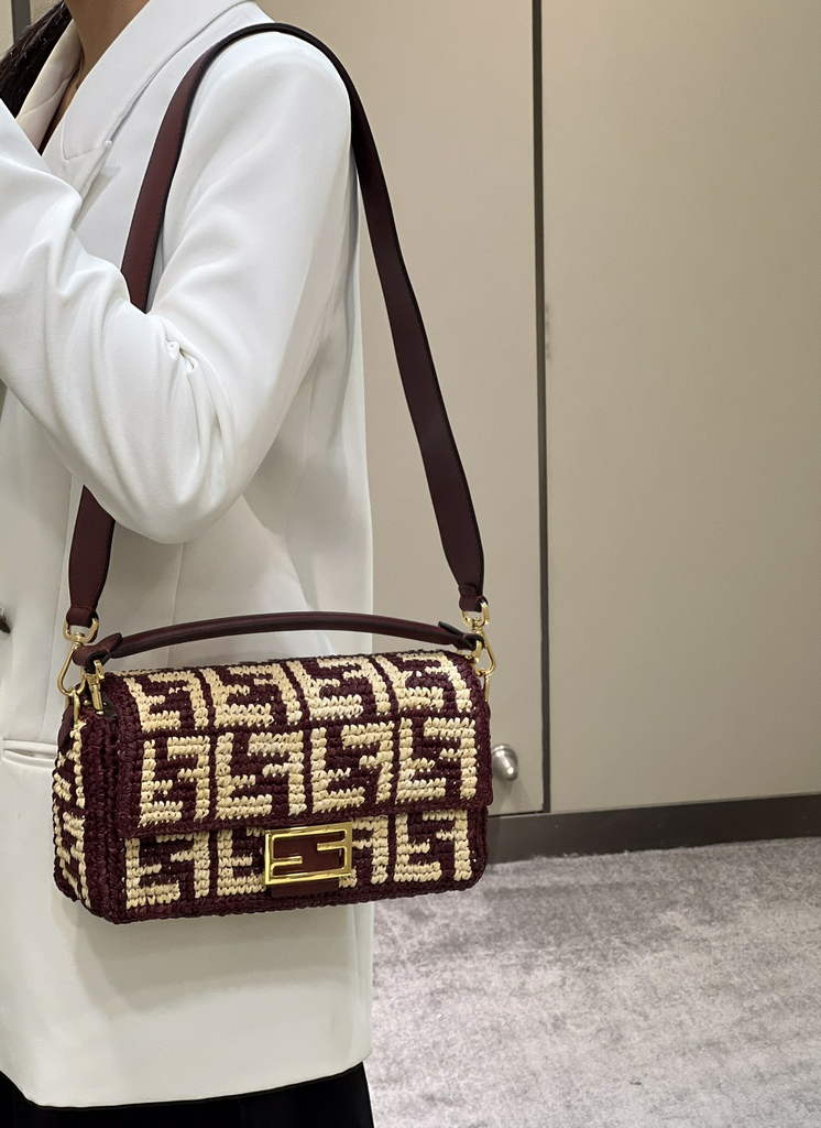 Fendi 8BR600 Baguette Wine Red raffia with crocheted FF - Default Title - View 11