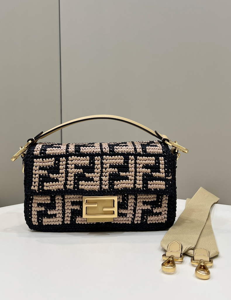Fendi 8BR600 Baguette Black raffia back with crocheted FF - Default Title - View 1