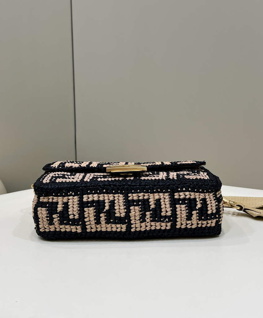 Fendi 8BR600 Baguette Black raffia back with crocheted FF - Default Title - View 3