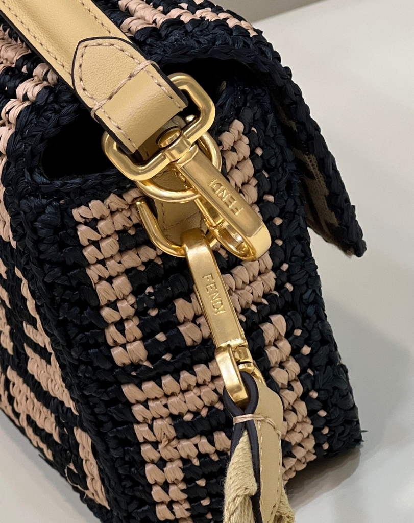 Fendi 8BR600 Baguette Black raffia back with crocheted FF - Default Title - View 9
