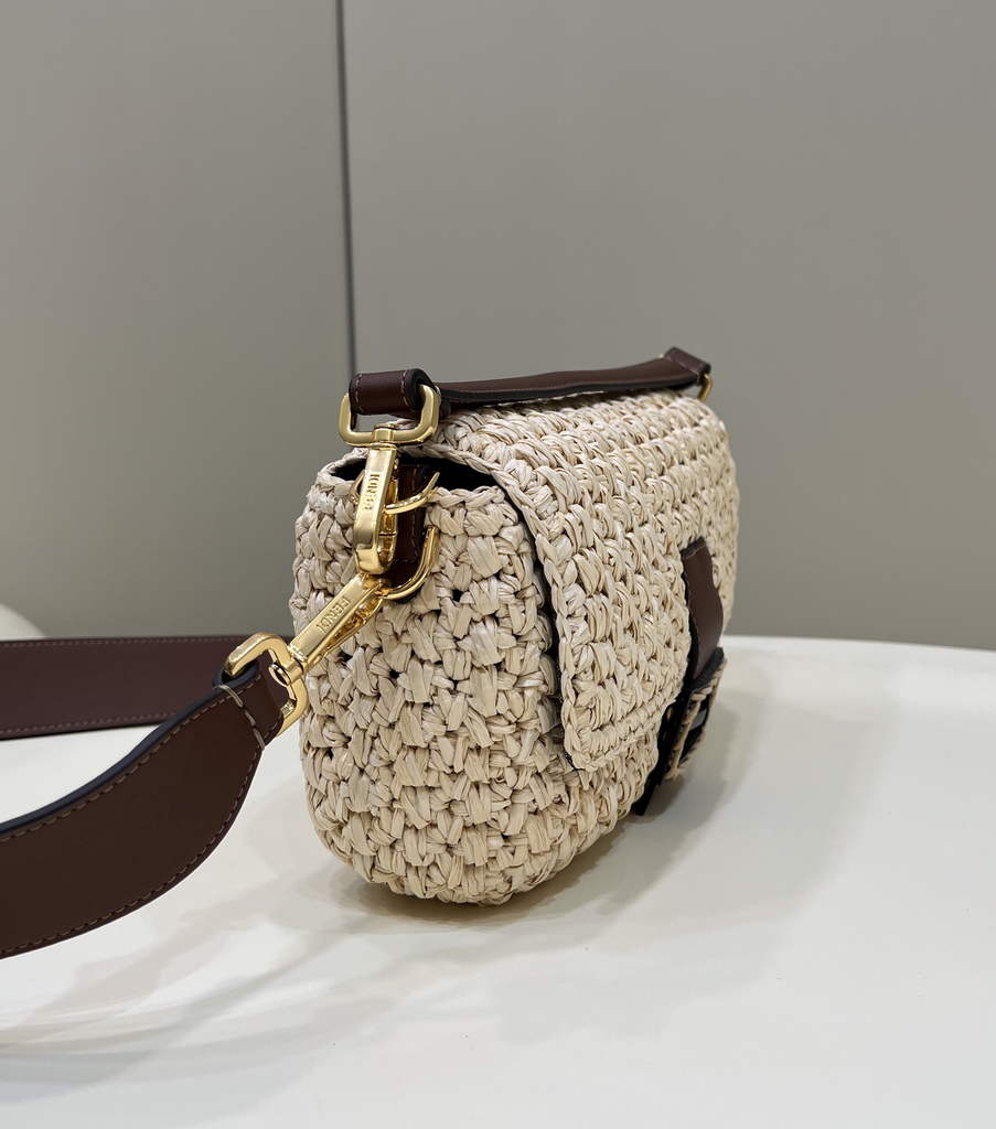 Fendi 8BR600 Baguette Dark Beige raffia with crocheted FF - Default Title - View 2