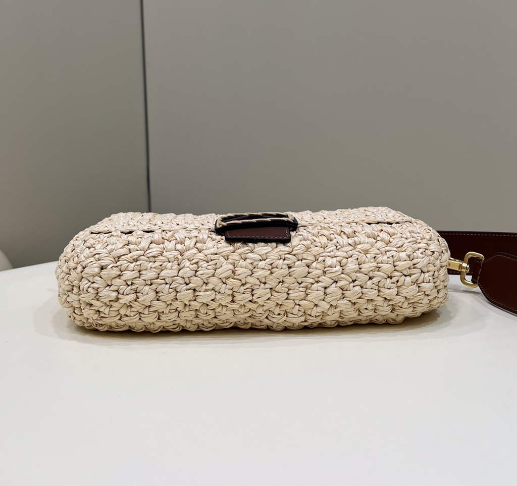 Fendi 8BR600 Baguette Dark Beige raffia with crocheted FF - Default Title - View 3