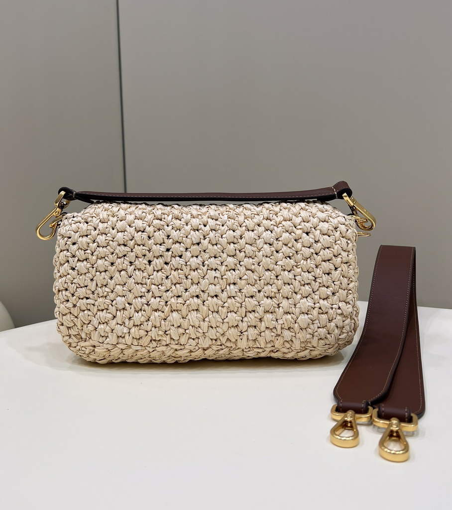 Fendi 8BR600 Baguette Dark Beige raffia with crocheted FF - Default Title - View 4