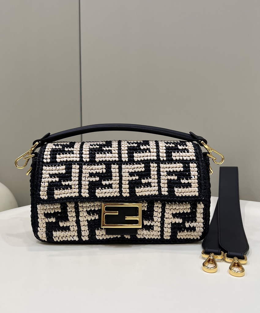 Fendi 8BR600 Baguette crocheted FF with Black raffia back - Default Title - View 2