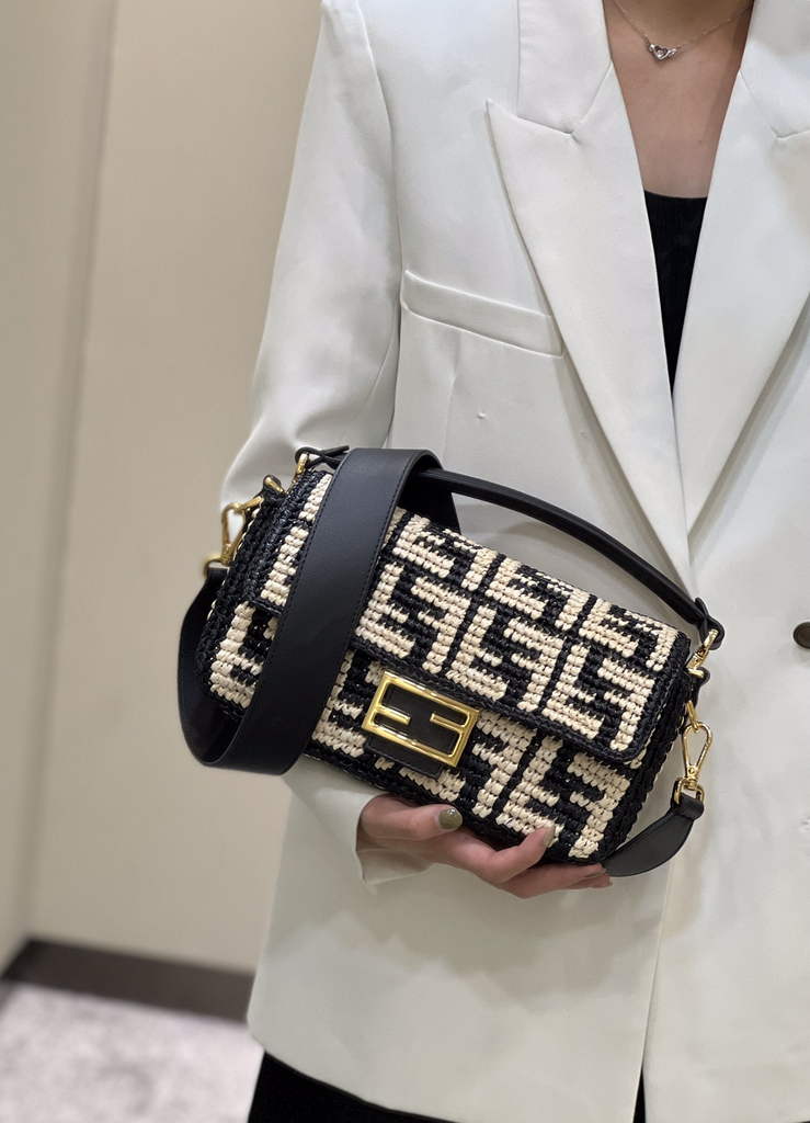 Fendi 8BR600 Baguette crocheted FF with Black raffia back - Default Title - View 11