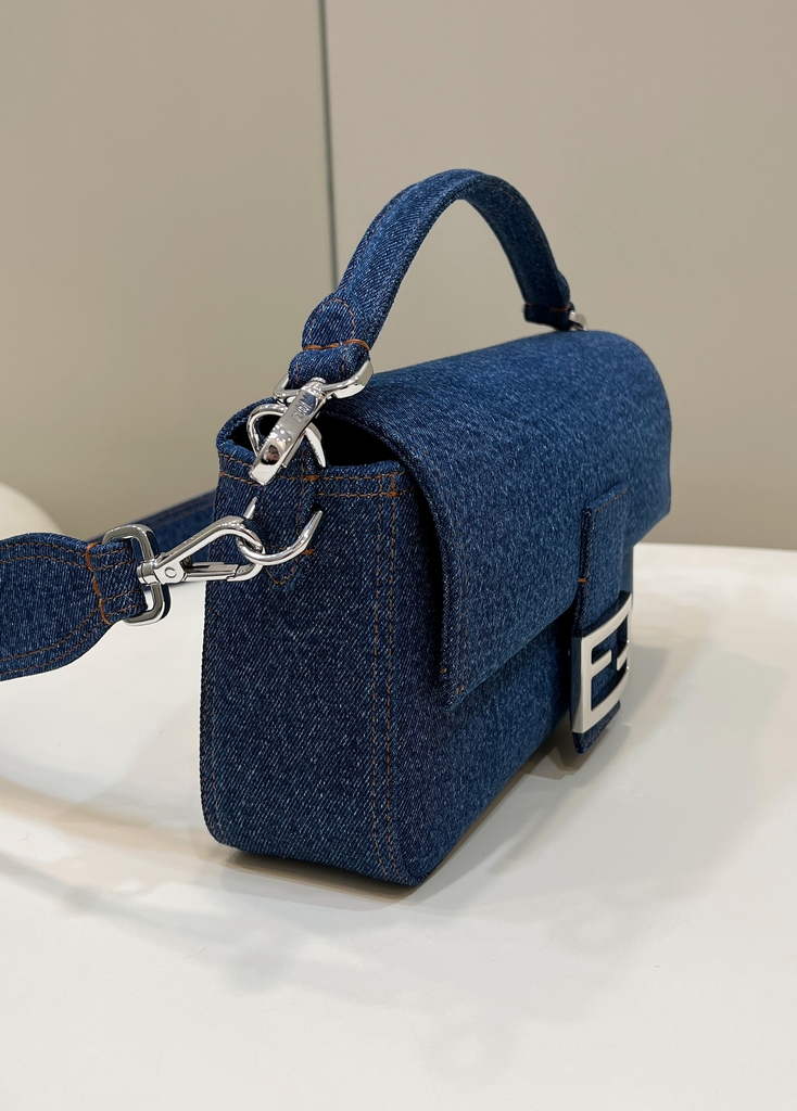 Fendi 8BR600 Baguette Re-Edition bag in blue denim - Default Title - View 3