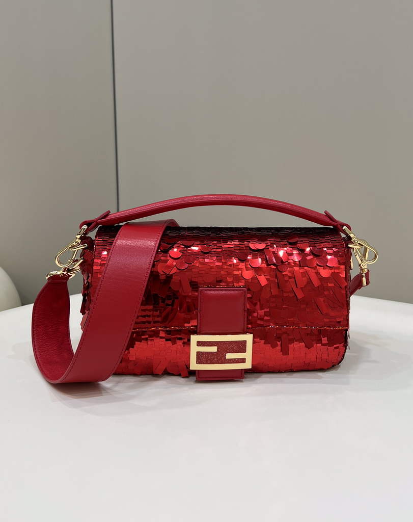 Fendi 8BR600 Baguette Red sequin and leather bag - Default Title - View 2