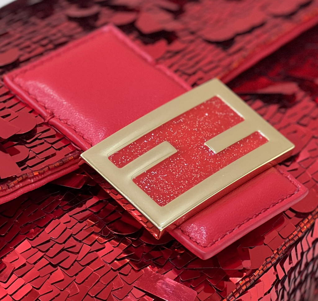 Fendi 8BR600 Baguette Red sequin and leather bag - Default Title - View 6