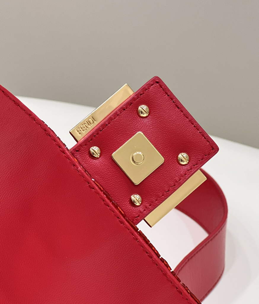Fendi 8BR600 Baguette Red sequin and leather bag - Default Title - View 7