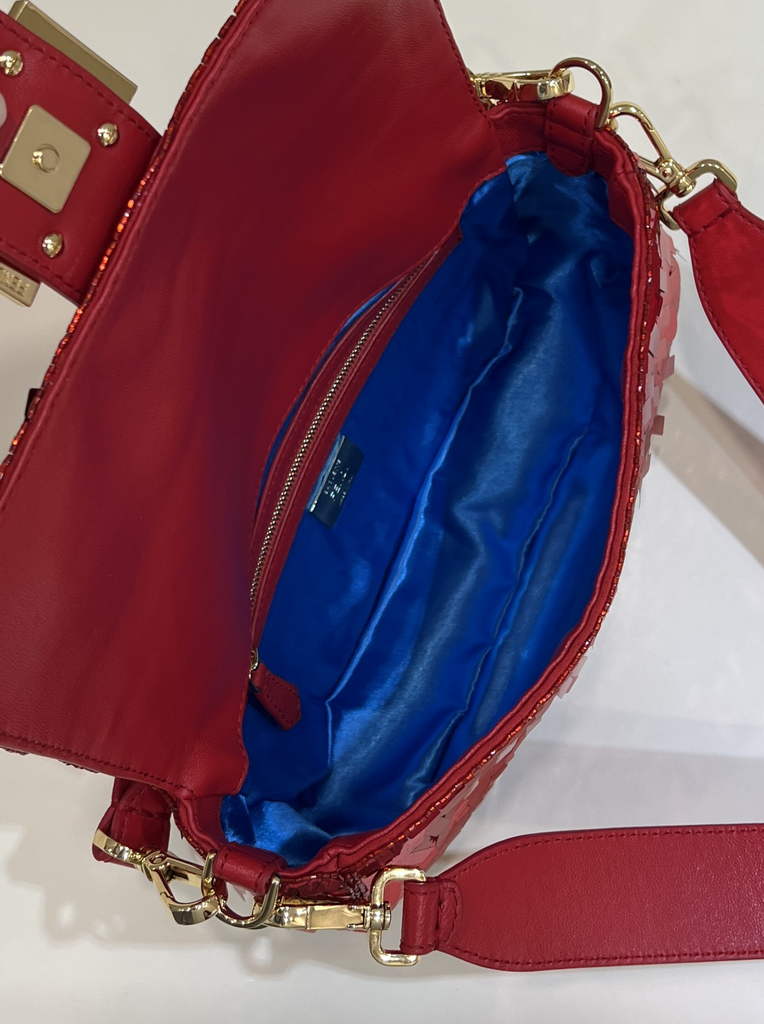 Fendi 8BR600 Baguette Red sequin and leather bag - Default Title - View 9