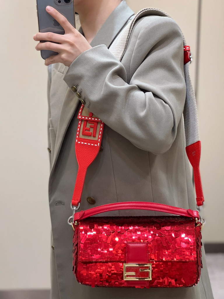 Fendi 8BR600 Baguette Red sequin and leather bag - Default Title - View 10