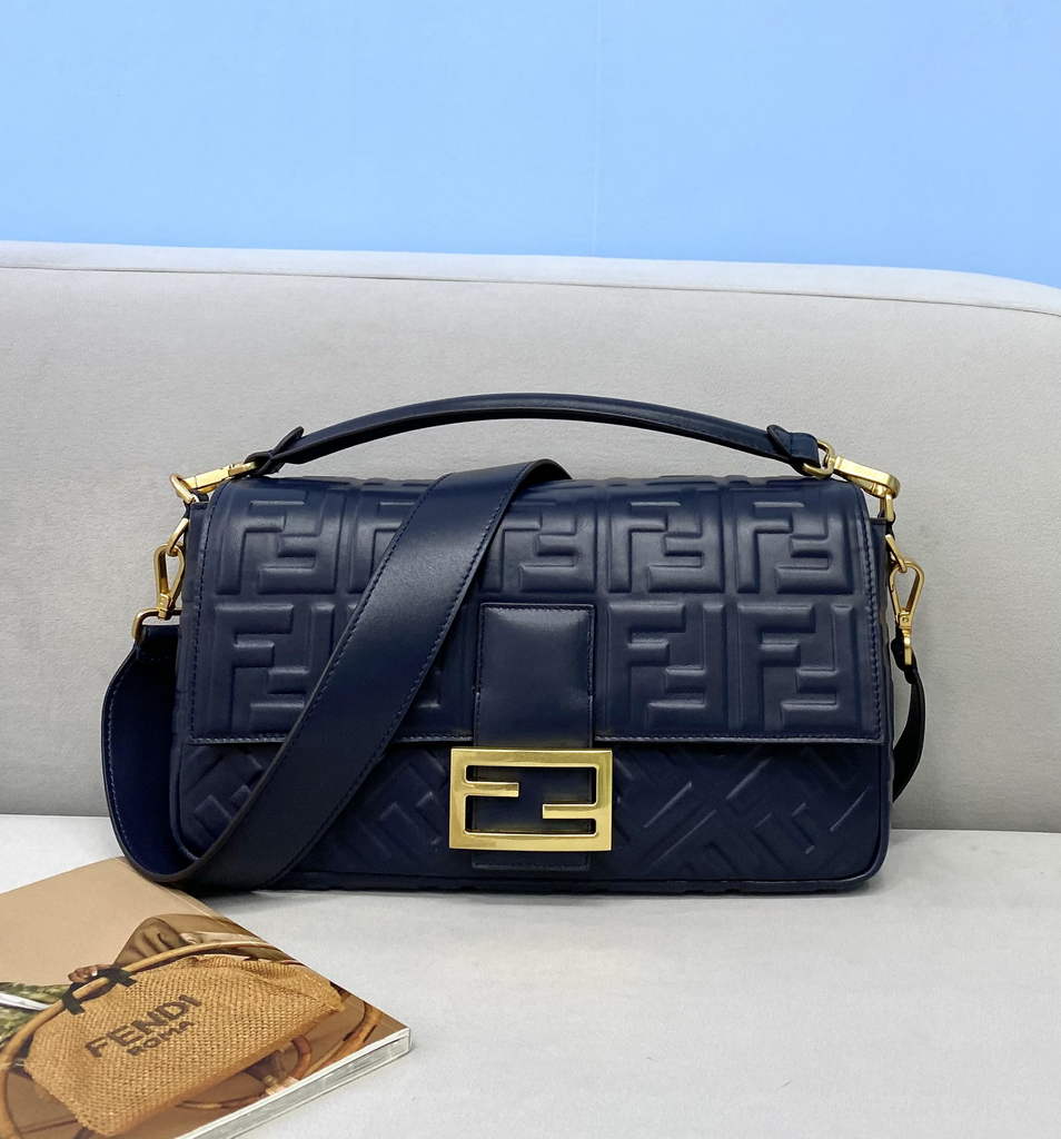 Fendi 8BR771 Baguette Large Navy Blue leather bag - Default Title - View 1