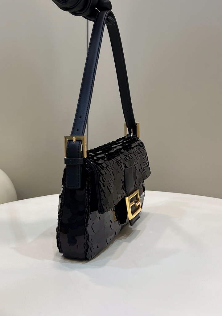 Fendi 8BR792 Baguette 1997 Black leather and sequinned bag - Default Title - View 4