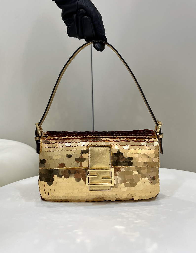 Fendi 8BR792 Baguette 1997 Gold leather and sequinned bag - Default Title - View 2