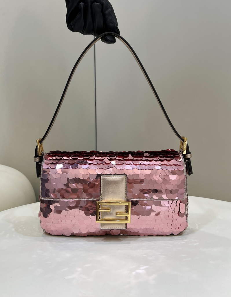 Fendi 8BR792 Baguette 1997 Pink leather and sequinned bag - Default Title - View 2