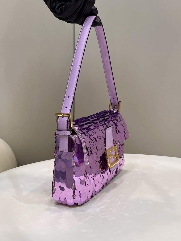 Fendi 8BR792 Baguette 1997 Purple leather and sequinned bag - Default Title - View 5