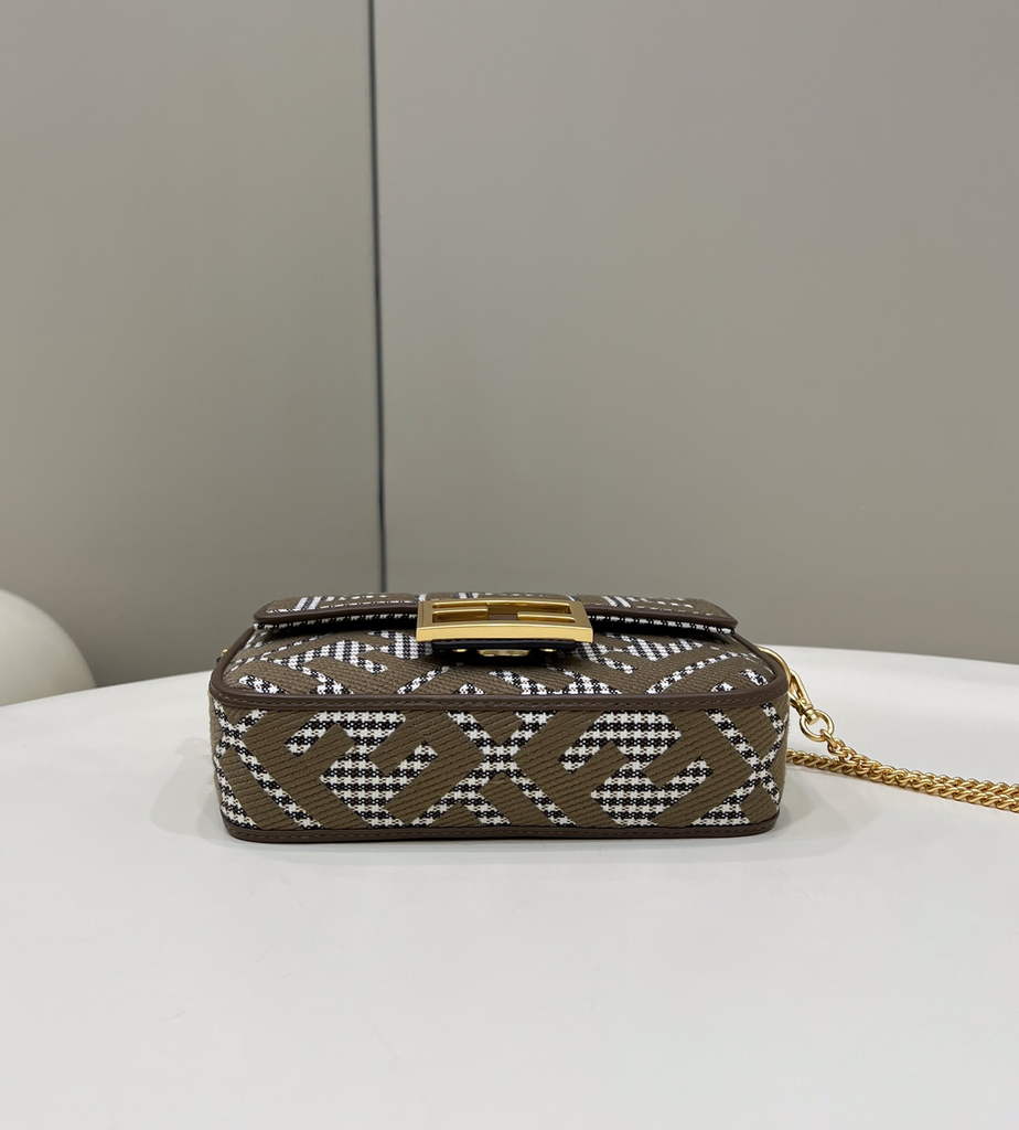 Fendi 8BS017 Baguette Mini Brown houndstooth wool bag with FF embroidery - Default Title - View 4